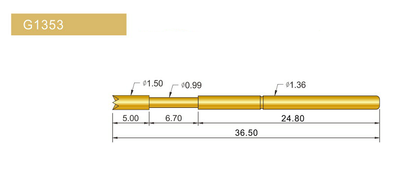 G1353-Q探針、四爪頭探針、1.36mm測(cè)試針、總長36.5mm、彈簧針圖片、測(cè)試針圖片、頂針圖片、探針圖片