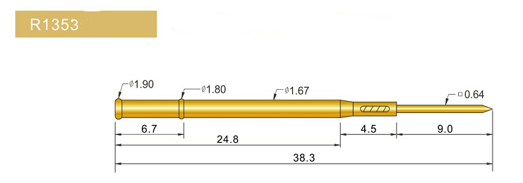 R1353-W探針套管、1.67mm測(cè)試針、總長(zhǎng)38.3mm、彈簧針套管圖片、測(cè)試針套管圖片、頂針套管圖片、探針套管圖片